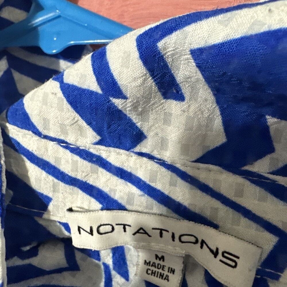 Notations Blue White Shear Blouse Button Front Lo… - image 4